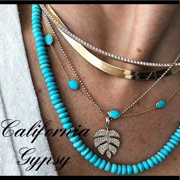Jewelry - Turquoise Layered Leaf Charm Necklace RESTOCKED🎉